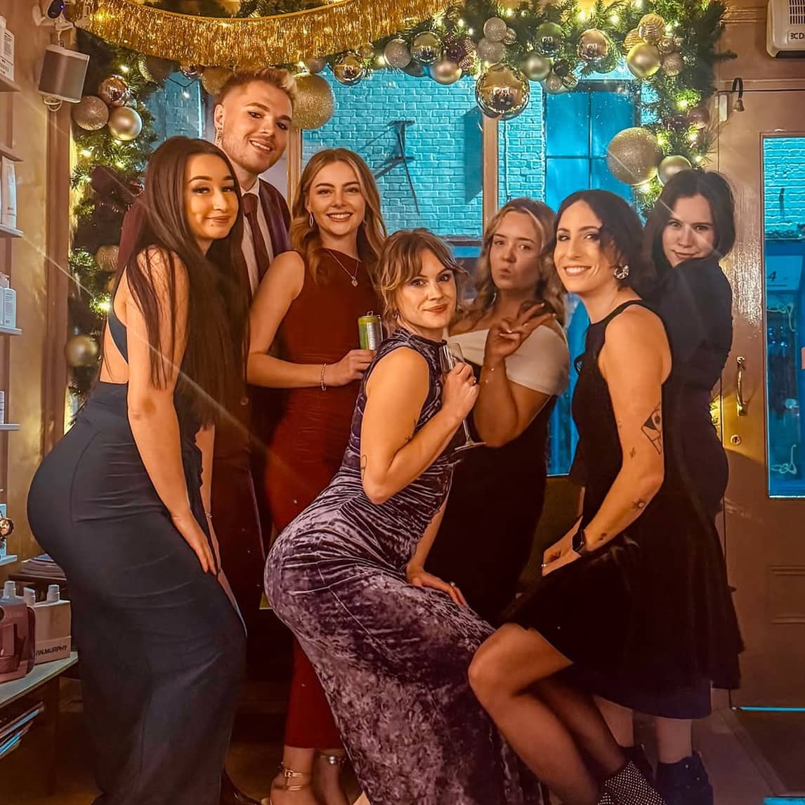 The bimbos team at a christmas party