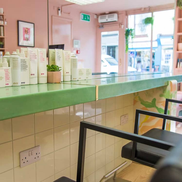 Hair salon chair and worktop
